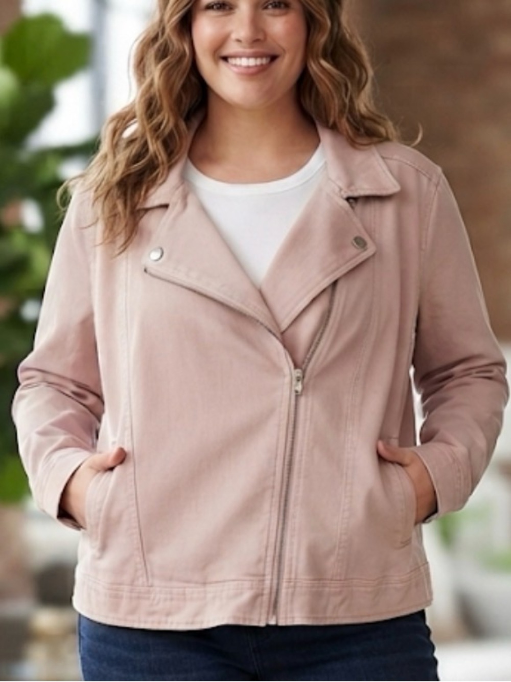 Old Navy Blush Pink Denim Moto Jacket – Asymmetrical Zip XL